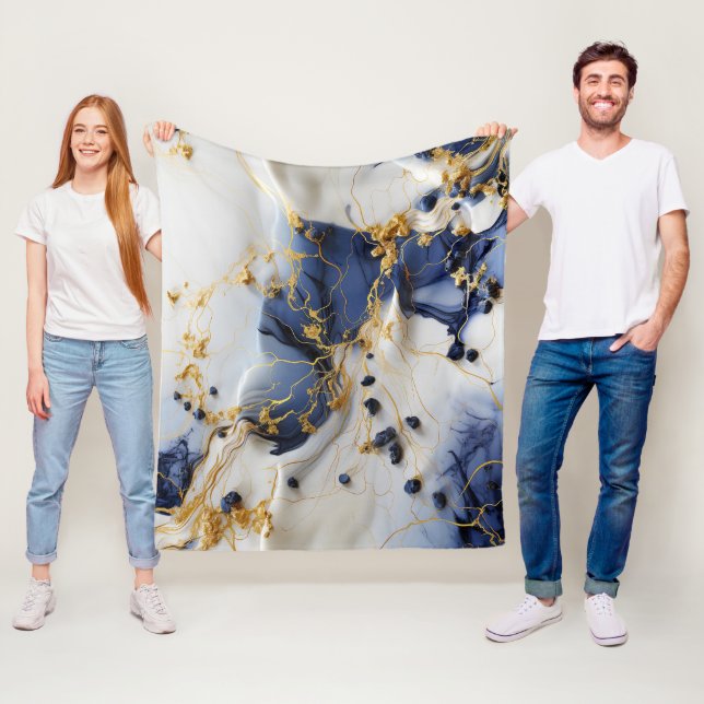 Manta Polar Mármol Zafiro de Medianoche con Hilos de Oro (In situ)