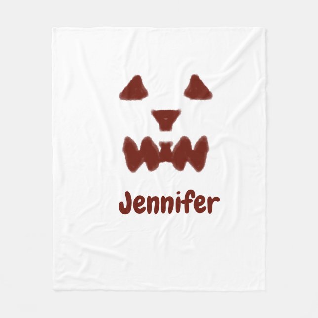 Manta Polar Marrón Halloween cara temible otoño añadir nombre  (Anverso)