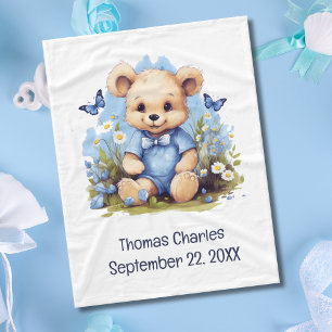 Manta Polar Marrón Mariposa Flores Baby Shower Niño