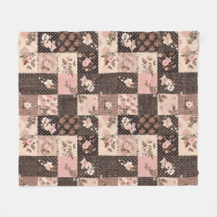 Manta Polar Marrón Rosa Colcha Parcheado Gingham Cottagecore
