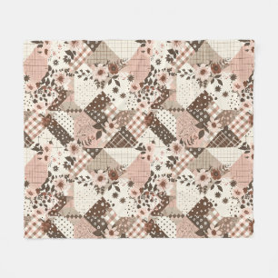 Manta Polar Marrón Rosa Colcha Parcheado Gingham Cottagecore