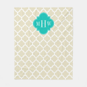 Manta Polar Marroquí beige blanco #5 Verde azulado 3 Monograma