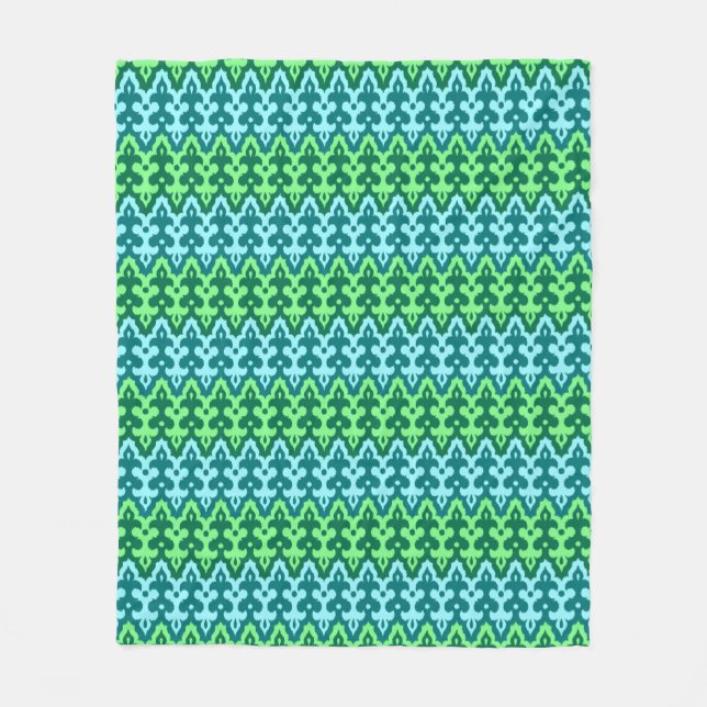 Manta Polar Marroquí Ikat Damask, Turquoise & Jade Green (Anverso)