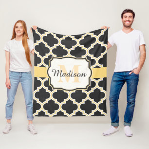 Manta Polar Marroquí negro y de oro Quatrefoil