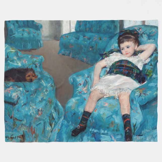 Manta Polar Mary Cassatt - Niña pequeña en un sillón azul (Frente (Horizontal))
