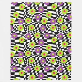 Manta Polar Masa a cuadros con flores de cal y púrpura