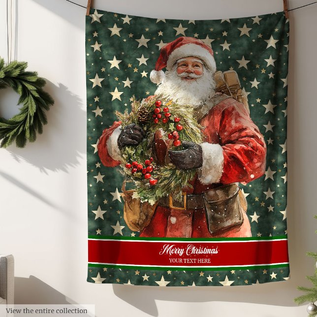 Manta Polar Masa acuarela con Santa Claus de época (Watercolor Blanket with Vintage Santa Claus)