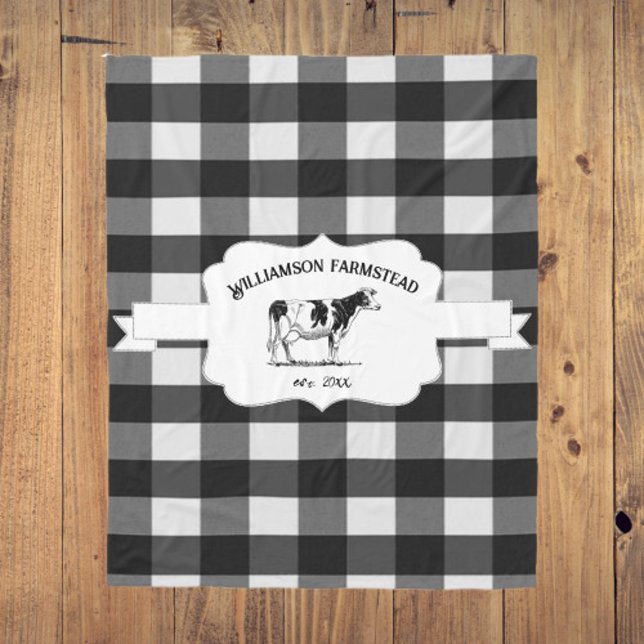 Manta Polar Masa de flaca de vaca lechera en la granja de búfa (Black Buffalo Plaid Farm Cow Fleece Blanket)