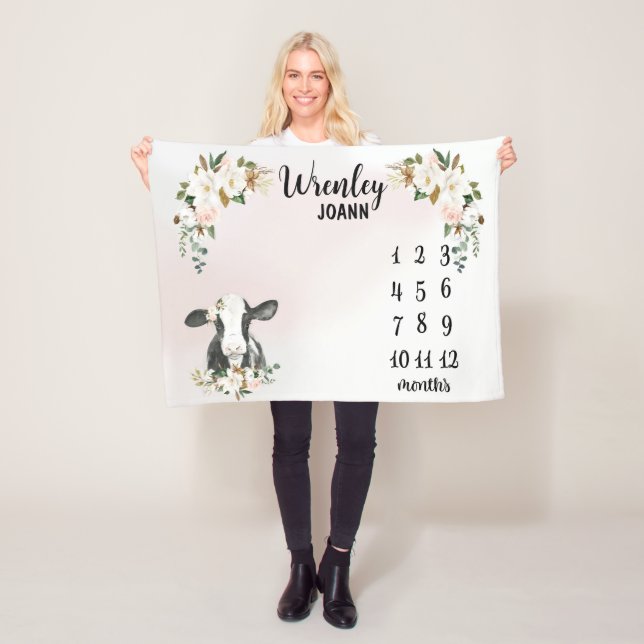 Manta Polar Masa de hitos mensuales de vaca floral personaliza (In situ)