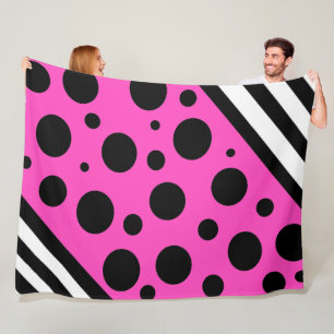 Manta Polar Masa de puntos y rayas de polka negro y magenta