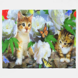 Manta Polar Masa/gatitos, mariposas y flores