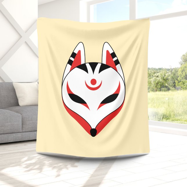 Manta Polar Máscara de zorro kitsuní japonesa sobre amarillo (Subido por el creador)