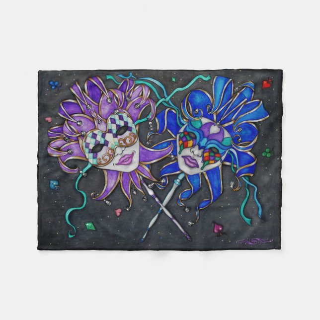 Manta Polar Máscaras de Jester de Comedia/Tragedia (Frente (Horizontal))