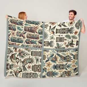 Manta Polar Máscaras y pájaros Tiki tropicales vintage gris ve