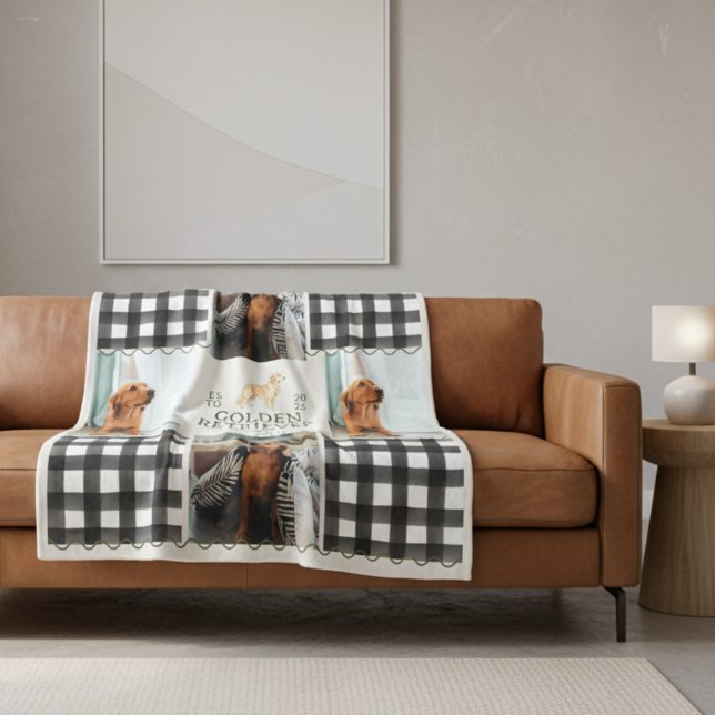 Manta Polar Mascota Cuatro de Gingham Golden Retriever Checker (Cozy up with this Checkered Gingham Golden Retriever Pet Four Photo Blanket!)
