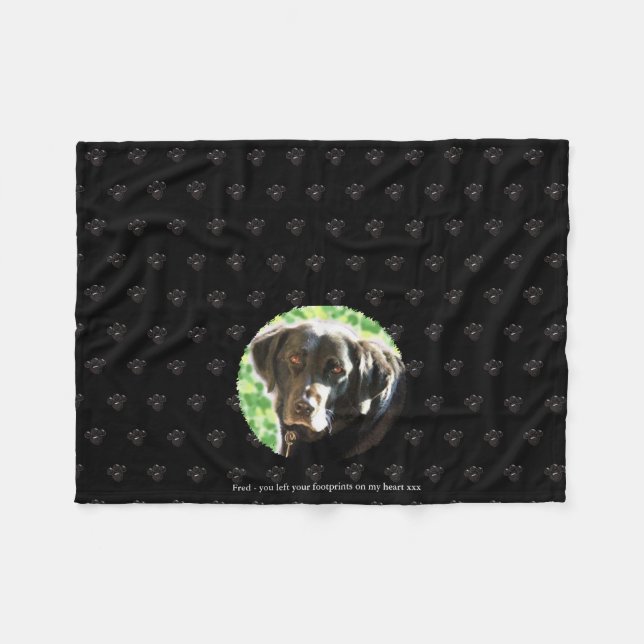 Manta Polar Mascota memorial Fleece Añadir 1 foto y huellas de (Frente (Horizontal))
