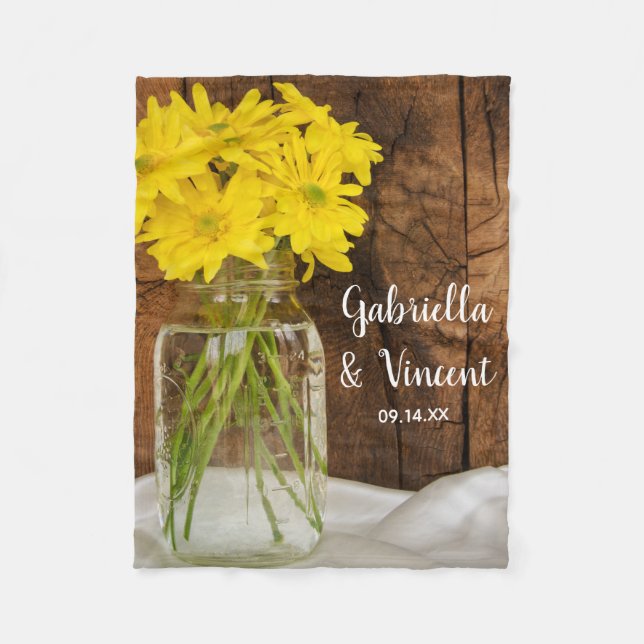Manta Polar Mason Jar y Yellow Daisies Country Wedding (Anverso)