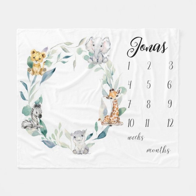 Manta Polar Matrícula de animales de Safari para niños, Waterc (Frente (Horizontal))