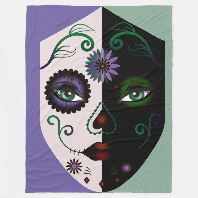 Manta Polar Matrícula de Flor Fantasy Skull (Anverso)
