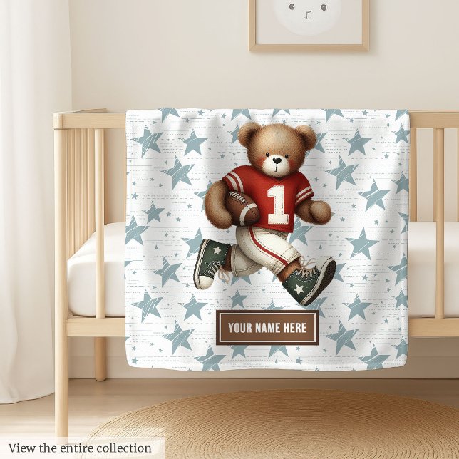 Manta Polar Matrícula de fútbol estadounidense con nombre pers (Cozy football teddy bear blanket, soft and cute boy birthday gift for little sports fans.)