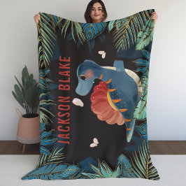 Manta Polar Matrícula para niños con dinosaurio y follaje dora