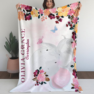 Manta Polar Matrícula personalizada con Elefante + Flores