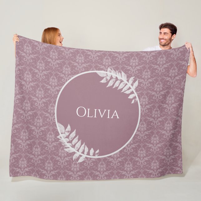 Manta Polar Mauve Elegant Damask Personalized Fleece Blanket (In situ)