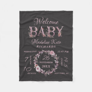 Manta Polar Mauve Pink Elegant Floral Baby Stats