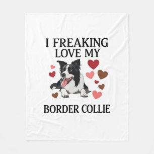 Manta Polar Me Encanta el Perro Border Collie Corazones_1