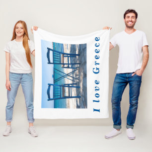 Manta Polar Me encanta la taberna griega foto azul y blanco