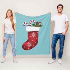 Manta Polar Medias Navideñas Festivas Rojas Sobre Azul
