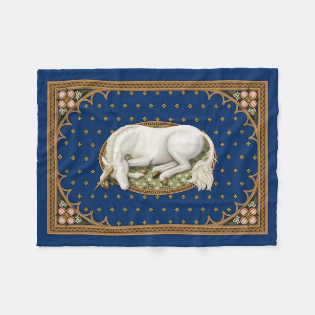 Manta Polar Medieval azul real de Unicornio (Frente (Horizontal))