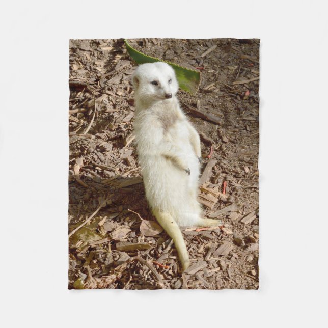 Manta Polar Meerkat Blanco, Pequeña Cama De Fleece. (Anverso)