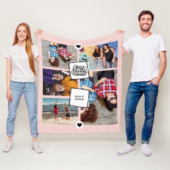 Manta Polar Mejor Amigos Collage de fotos Rubor Rosa (In situ)
