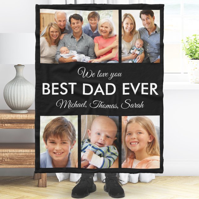 Manta Polar Mejor Día de los Padres del Collage de fotos (Best Dad Ever Photo Collage Fathers Day Fleece Blanket)
