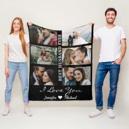 Manta Polar Mejor Esposo Personalizado Collage de fotos Negro 