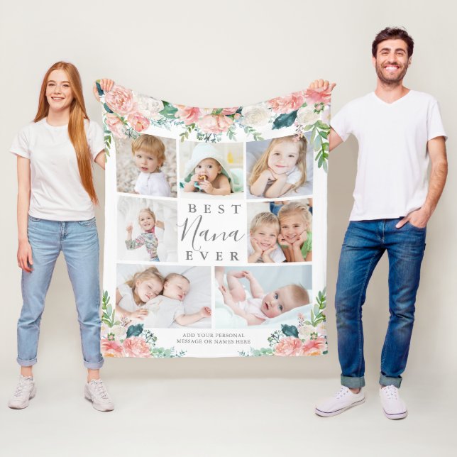 Manta Polar MEJOR NANA NUNCA Floral Rosa 7 Foto Personalizada (In situ)