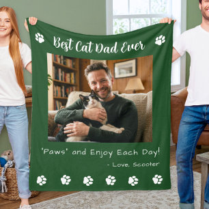 Manta Polar Mejor Papá de Gatos Patas Verde Foto de Mascota