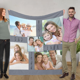 Manta Polar Mejor Papá Nunca 5 Collage de fotos Gris