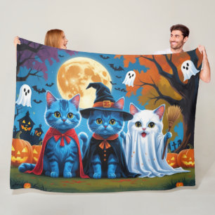 Manta Polar Melancolía de gatos azules oriental Halloween Funn