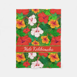 Manta Polar Mele Kalikimaka Colorido feriado floral hawaiano