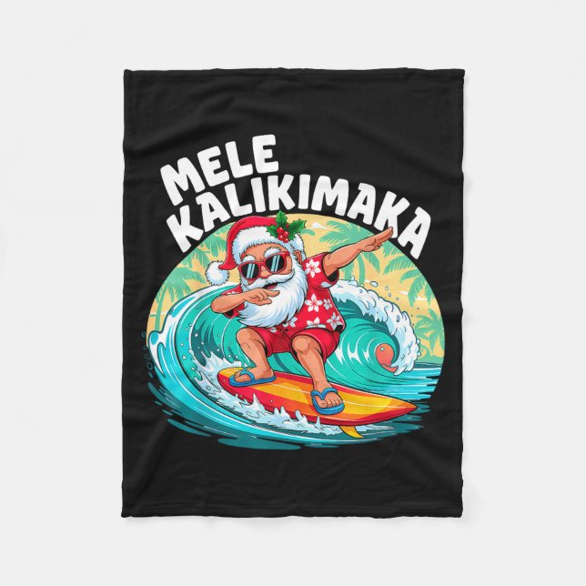 Manta Polar Mele Kalikimaka Hawaiian Christmas Santa Surfing B (Anverso)