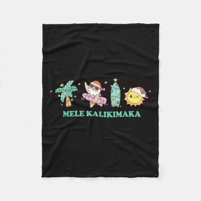 Manta Polar Mele Kalikimaka Trocal Palm Tree Santa Surfing Haw (Anverso)