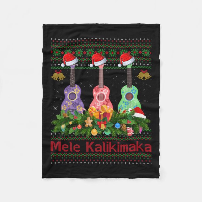 Manta Polar Mele Kalikimaka Ukulele Guitar Ugly Xmas Sweaters  (Anverso)