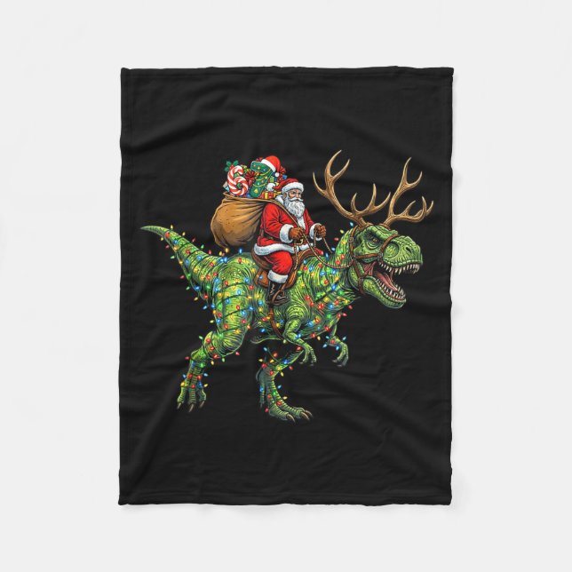 Manta Polar Meme 67 Christmas Santa Riding Dinosaur T Rex Boys (Anverso)