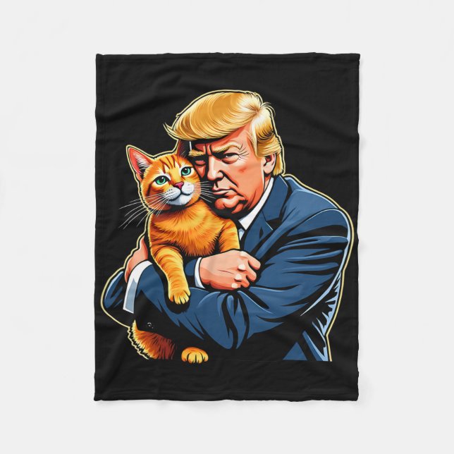 Manta Polar Meme divertido de Trump abrazando gato naranja Ele (Anverso)