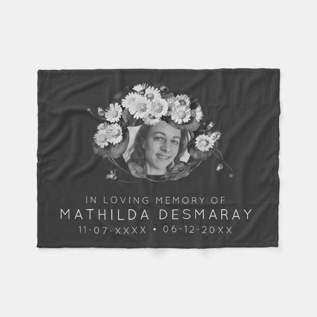 Manta Polar Memorial floral oscuro del personalizable en memor (Frente (Horizontal))