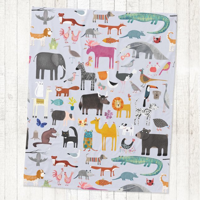 Manta Polar Menagerie animal (Fun animal menagerie with wild, safari, zoo, pet animals and birds pattern fleece blanket)