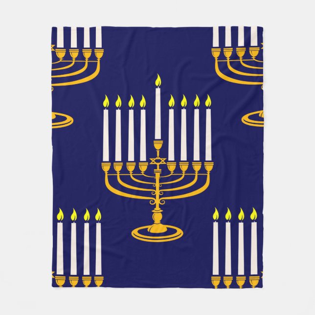 Manta Polar menorah azul hanukkah jewish print (Anverso)