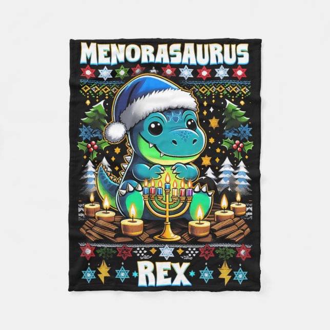 Manta Polar Menorasaurus Rex Dino Trex Suéter Feo de Navidad (Anverso)